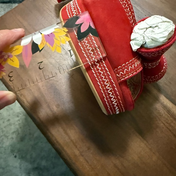 Miss L Fire Lola Red Suede Platform Heels with Bow - Picture 11 of 12